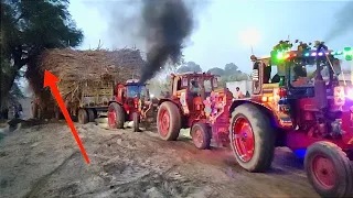 Tractor Trailer Hit Tree And Stopped | Tractor Pulling Stuck Muddy Failed With Help Belarus Tractors