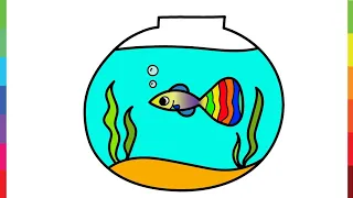 How to draw a FISH BOWL -  Easy Tutorial for Kids, Toddlers, Preschoolers