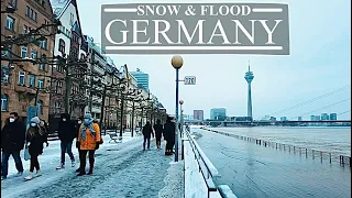 [4K] Snow and Flood Walk in Winter Düsseldorf Germany 2021