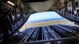 RAAF C-17 Globemaster rear door opening and low level flight over Rottnest