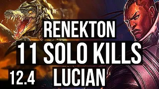 RENEKTON vs LUCIAN (TOP) | 11 solo kills, 1.4M mastery, 500+ games | KR Diamond | 12.4