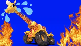 AnimaCars - Žirafí jeřáb uvězní plameny  - animáky pro děti s náklaďáky & zvířaty
