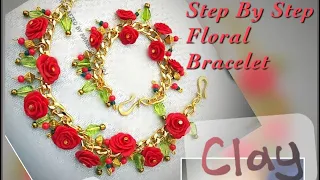 How To Make Polymer Clay Rose Flowers Chacha BRACELET | POLYMER CLAY Tutorial - DIY #34