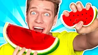 Making CANDY out of SQUISHY FOOD!!! *JELLO WATERMELON* Learn How To DIY Squishies Food Challenge