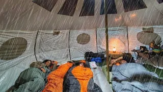We camped in the heavy rain, the rain was pouring non stop till the morning.