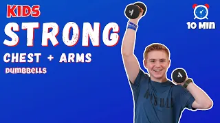 Chest and Arms Workout with Dumbbells | Kids Workout Video at Home with Harbor