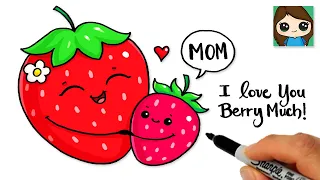 How to Draw I LOVE YOU Mom 🍓Cute Pun Art