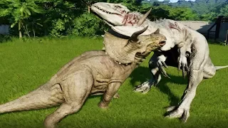 TRICERATOPS MAX Vs I-REX,T-REX,SPINOSAURUS,ALLOSAURUS,CARNOTAURUS - Jurassic World Evolution