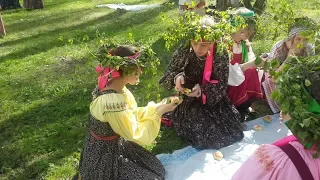 Начало обряда кумления девушек на Троицу село Топольное, Алтай, 2018 год