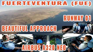 FUERTEVENTURA (FUE) | Beautiful approach + landing from the cockpit | Airbus A320 NEO | Runway 01