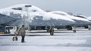 US F-15 Fighter Jets Takeoff from Frozen Air Base at Full Afterburners