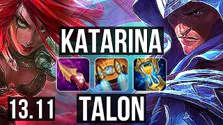 KATARINA vs TALON (MID) | 15 solo kills, 1.7M mastery, 500+ games, Dominating | KR Diamond | 13.11