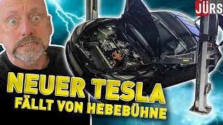 Neuer Tesla fällt von Hebebühne - 25.000 € Schaden in 1 Sekunde