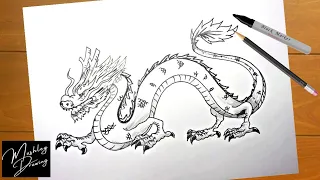 How to Draw a Chinese Dragon - Easy Step by Step Drawing Tutorial for All Ages - Dragon Drawing