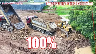 Successfully Project Completed, By Bulldozer KOMATSU D58P Work With Dump Truck 25 Ton Unloading
