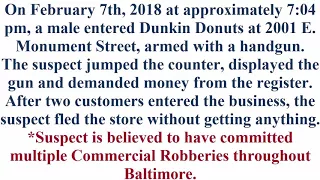 Robbery suspect Dunkin Donuts/Subway