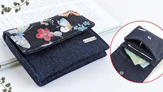 DIY Simple and Easy No Zipper Printed Fabric and Denim Small Wallet | Old Jeans Idea | Upcycle Craft