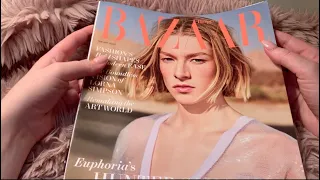 ASMR | whispered magazine reading (soft spoken, tapping, tracing)💕 | EUPHORIA | Harpers Bazaar