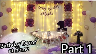 Birthday decoration at home #DIY |Ballon arch without pipe | customized theme |purple white grey|