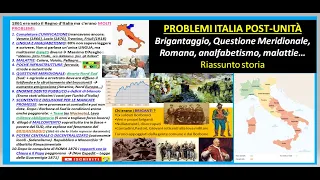 PROBLEMI ITALIA POST-UNITà : Brigantaggio, Questione Meridionale, Romana, analfabetismo... riassunto