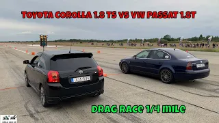 TOYOTA COROLLA 1.8 TS 2ZZ 141KW vs VW PASSAT 1.8T AWT drag race 1/4 mile 🚦🚗 - 4K UHD