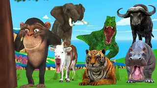 Hide and Seek Game With Cow Mammoth Elephant Lion Tiger Gorilla Dinosaur Wild Animals Escape Game #2