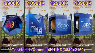 9900K vs 10900K vs 12900K vs 13900K + RTX 4090 - Test in 11 Games | 4K UHD(3840x2160)