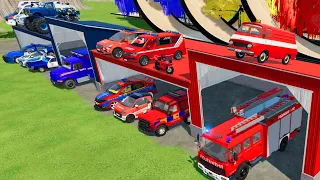 TRANSPORTING FIRE TRUCK, CARS, AMBULANCE, POLICE CARS, MONSTER TRUCK OF COLORS! WITH TRUCKS! - FS 22