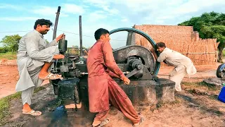 22hp ruston engine || starting amazing old Black engine on desi aata chakki machine work village