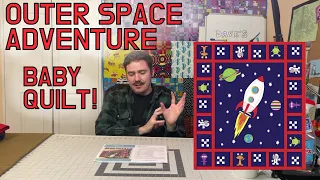 OUTER SPACE ADVENTURE baby quilt !! Applique, Piecing, Aliens, Rocket Ship !!