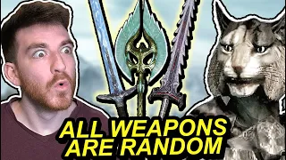 Skyrim Speedrun, but I get a RANDOM WEAPON every hit