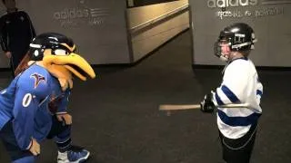 5 year old Joshua takes on the Atlanta thrashers mascot.