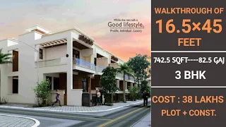 16.5*45 House Design | 742 Sqft | 82 Gaj | 3 BHK | Modern Design | कॉल करें: 8209824937