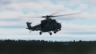 Mil Mi 24 takeoff, hovering, fly by and landing