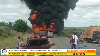 Dois ônibus batem de frente e pegam fogo entre Retirolândia e Conceição do Coité