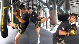 Superbon demonstrate how to use different bags in a boxing gym