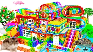 ASMR Video - Build Modern Cozy House With Rainbow Glitter Slide And Turtle Pond From Magnetic Balls