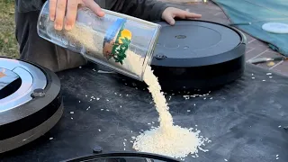 Can Robot Vacuums clean rice off a card table?? Spoiler… one falls off!! 😬