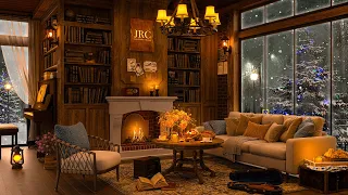 Cozy Night Coffee Shop Ambience with Warm Piano Jazz Music and Fireplace Sounds to Work, Relax