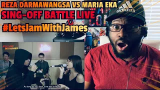 REZA DARMAWANGSA VS MARIA EKA SING-OFF LIVE (As Long As You Love Me) #LetsJamWithJames | REACTION!!!