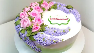 Торт с Сиренью и Розами(крем БЗК). /Cake with lilac and roses(protein custard).