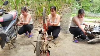 Genius girl restores motorbikes, maintain diesel engine / blacksmith girl