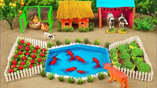 DIY mini Farm Diorama with house for Cow, Goat | Mini Hand Pump Supply Water Pool for animals