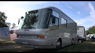 The motorhome touring coach:MAN AK Competition on a 200 HP rearengine bus chassis. Documentary 2020.