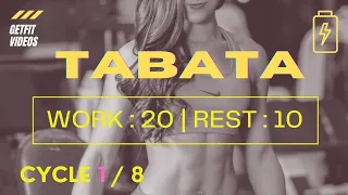 TABATA MUSIC WORKOUT | TABATA Cycle 1/8 With Vocal Cues (Work: 20 Secs | Rest: 10 Secs) TABATA MUSIC