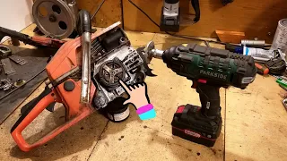 How to unscrew the clutch on a petrol saw.