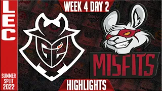 G2 vs MSF Highlights | LEC Summer 2022 W4D2 | G2 Esports vs Misfits Gaming