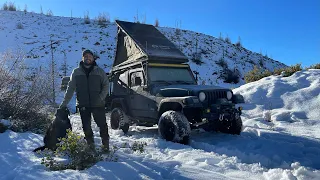 Solo Snow Camping Adventure In My Jeep Wrangler Tj - Hcalory Diesel Air Heater Update