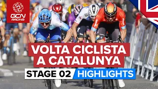 Crosswinds & Crashes In Chaotic Finale | Volta A Catalunya 2022 Stage 2 Highlights