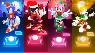 [Christmas Special] Sonic vs Shadow vs Amy Rose vs Tails  - Tiles Hop EDM Rush!!